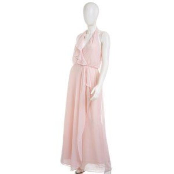 AMSALE NOUVELLE Erica Pink Halter Chiffon Gown - Picture 2 of 5